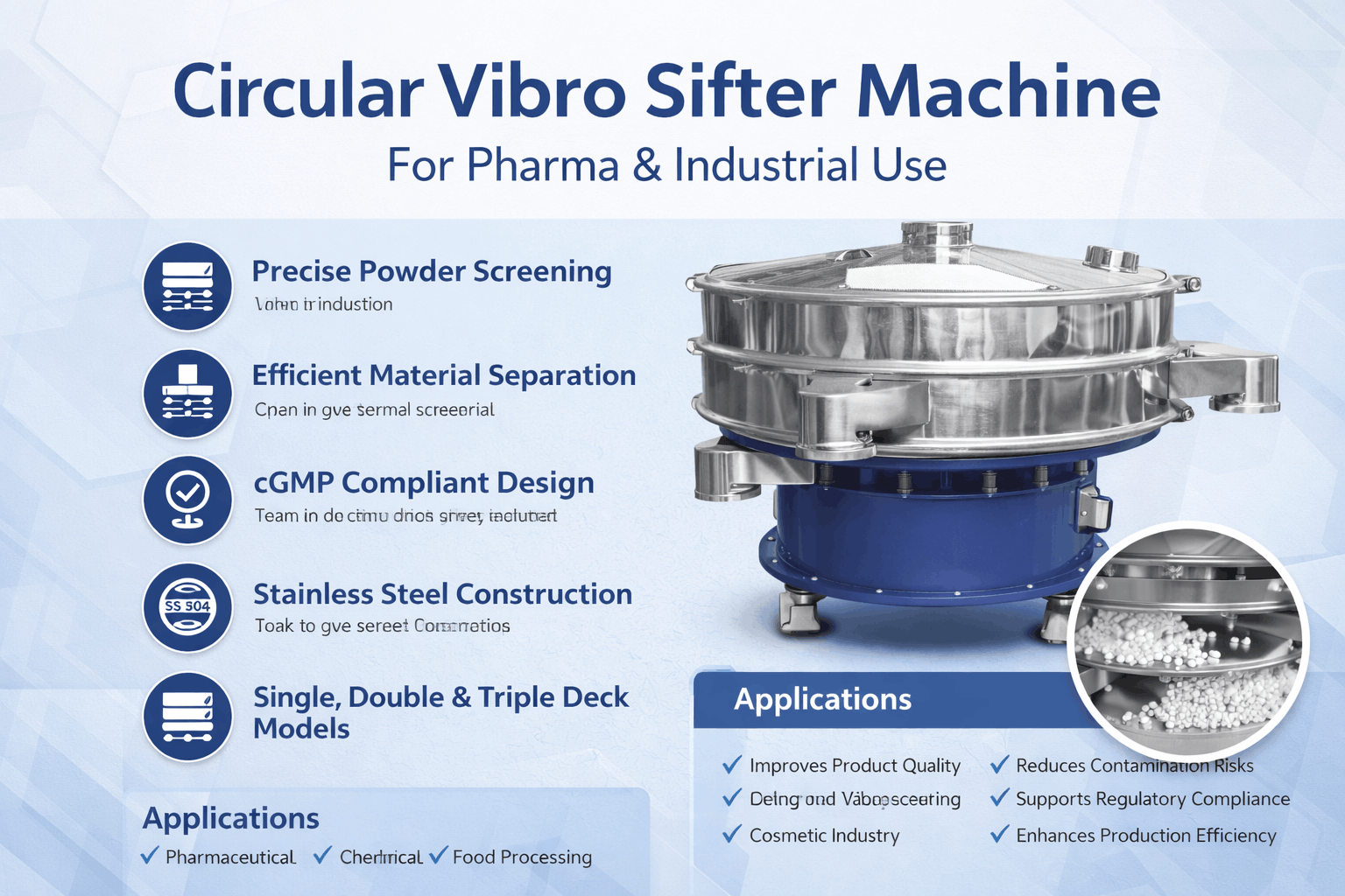 Circular vibro sifter machine used for powder screening in pharmaceutical and industrial applications
