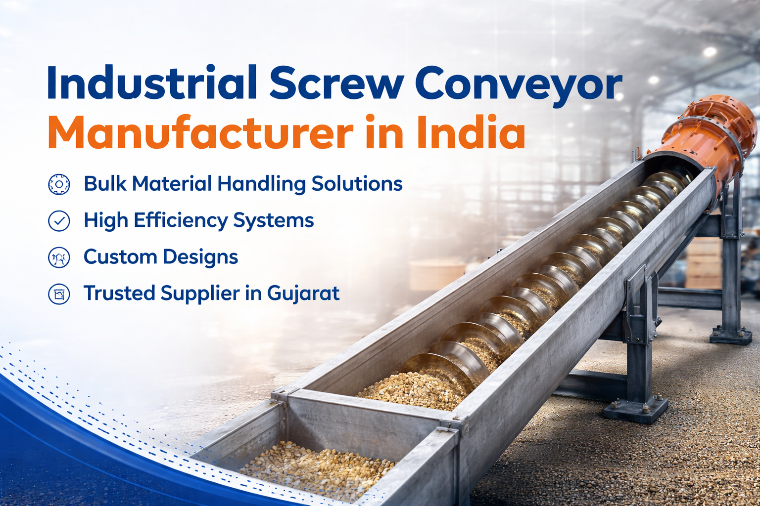 Industrial screw conveyor system for bulk material handling in manufacturing industry India
