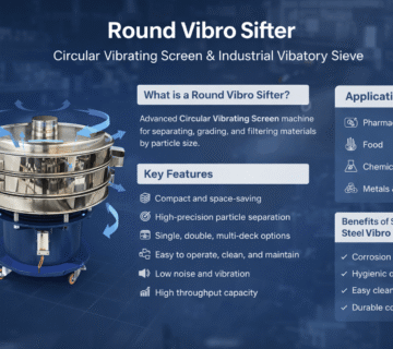 Round Vibro Sifter machine showing circular vibrating screen for industrial vibratory sieve and stainless steel vibro sifter applications
